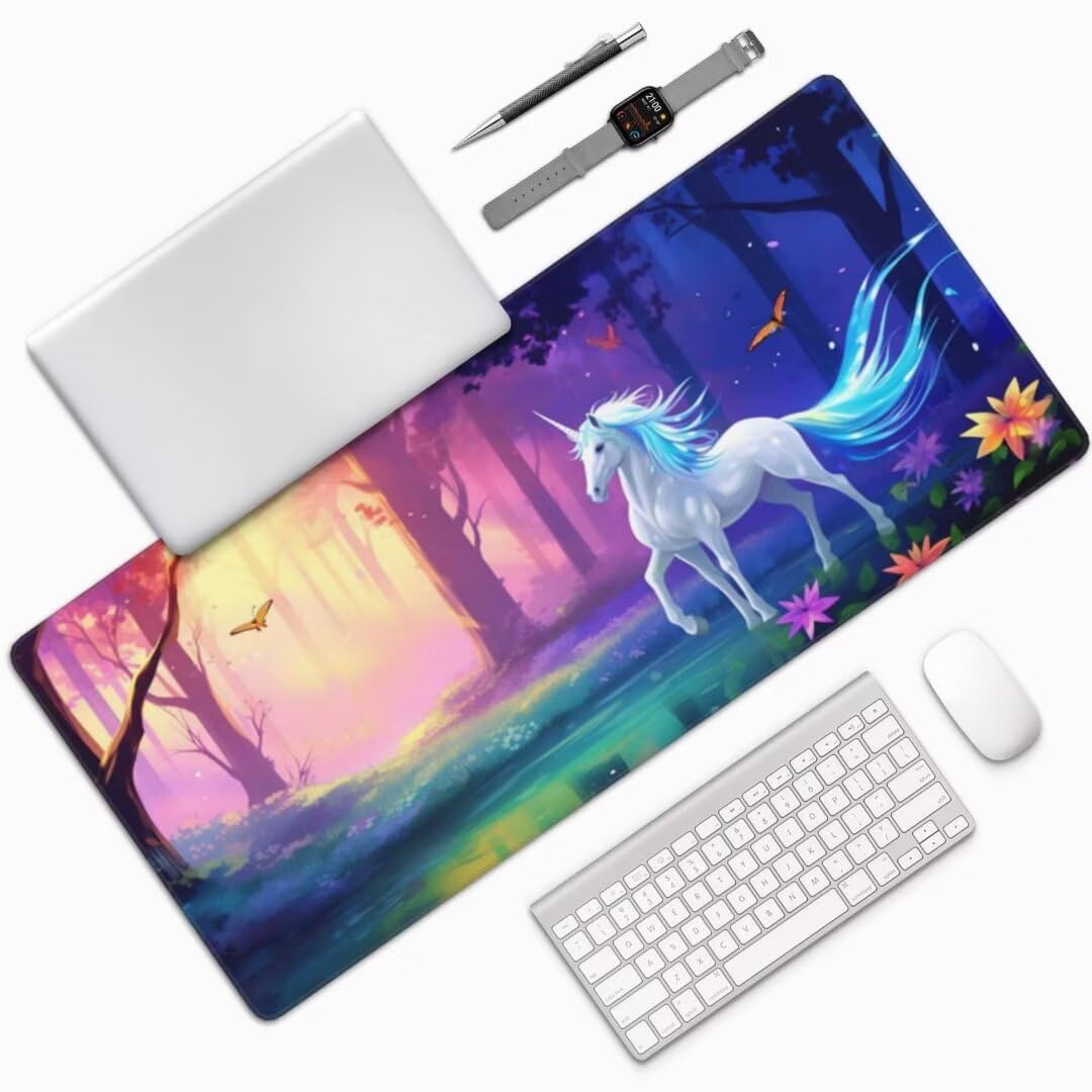 Podkładka pod mysz z motywem kreskówkowym 90 x 40 cm, wodoodporna, trwała podkładka pod mysz z jednorożcem, bardzo duża podkładka pod mysz, podkładka na biurko, antypoślizgowa gumowa podstawa,