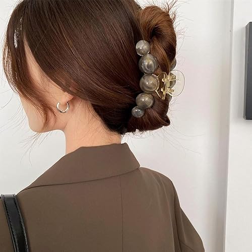 Miniatura 5 de Pinzas grandes para el cabello con perlas grises, elegantes abrazaderas antideslizantes con fuerte sujeción para cabello grueso o fino, accesorios