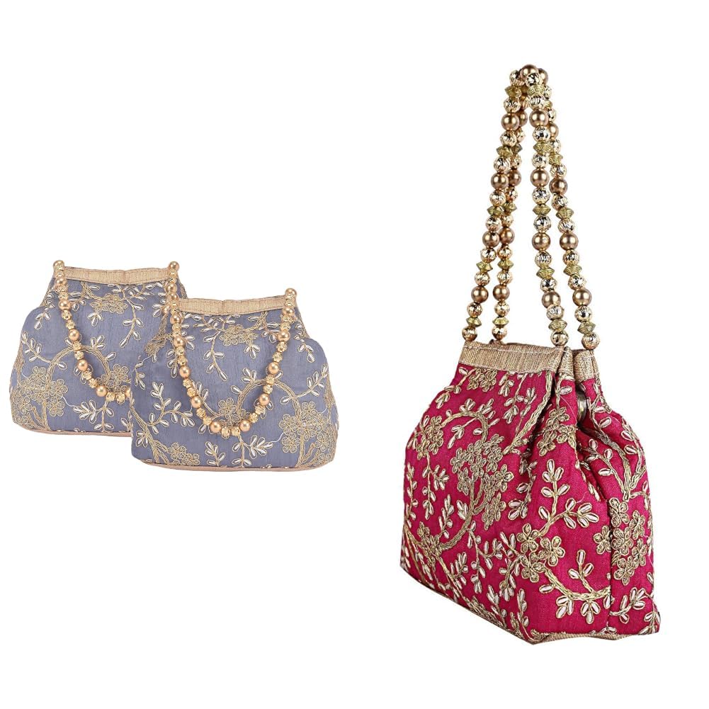 kuber industries Pack of 2 Potli Bags for Ladies & Girls | Women Shagun Pouches for Festive Seasons | + Women's Polyester Embroidered Woman Potli Bag, Pink - CTKTC31391-picture-26