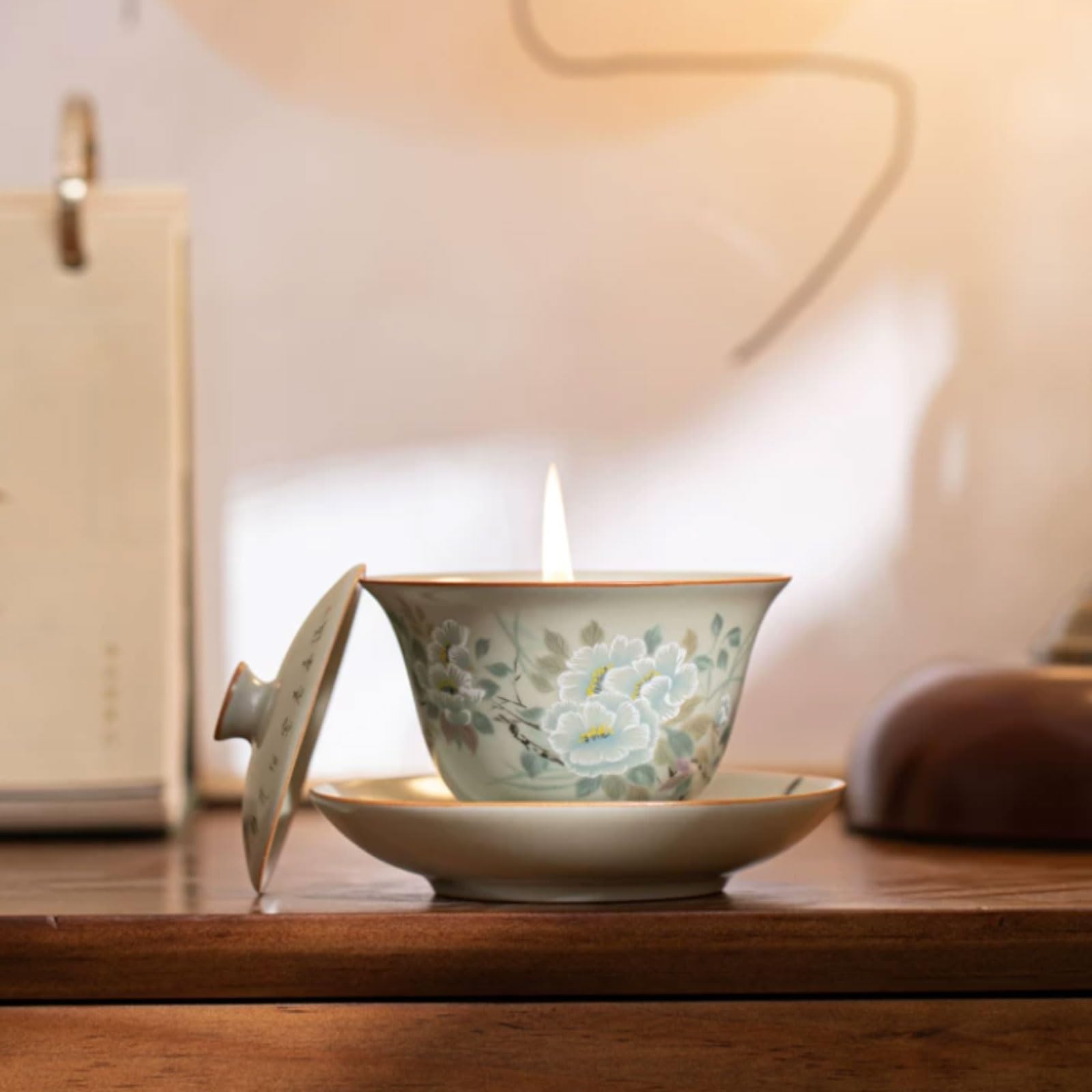 Velas de cerámica hechas con cera de soja y aceites esenciales, vela de aromaterapia creativa, combustión limpia for dormitorio y oficina(Camellia)