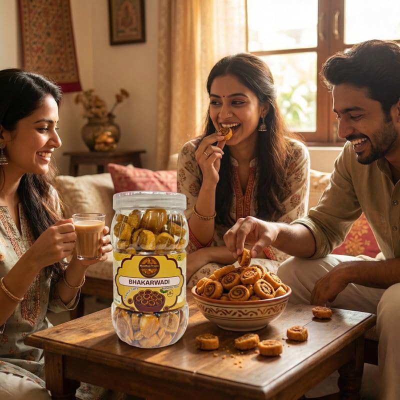 Image of MumMum Treats Baked Bhakarwadi 350g | Healthy Namkeen Snack with Authentic Gujarati Taste | Crispy & Wholesome Baked Snacks | Bhakarwadi for Anytime Munching | No Palm Oil, Preservatives or MSG | High-Fiber & Diet-Friendly