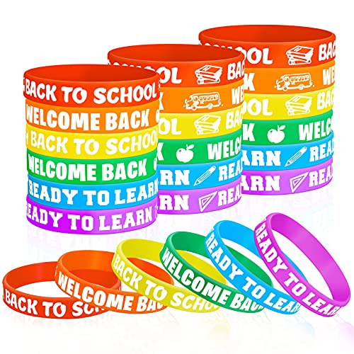 36 Pieces Welcome Back to School Bracelets Silicone Wristbands Rubber First Day of School Favors Rewards School Opens Prize for Students Teens Semester Begins School Party Supplies Decorations
