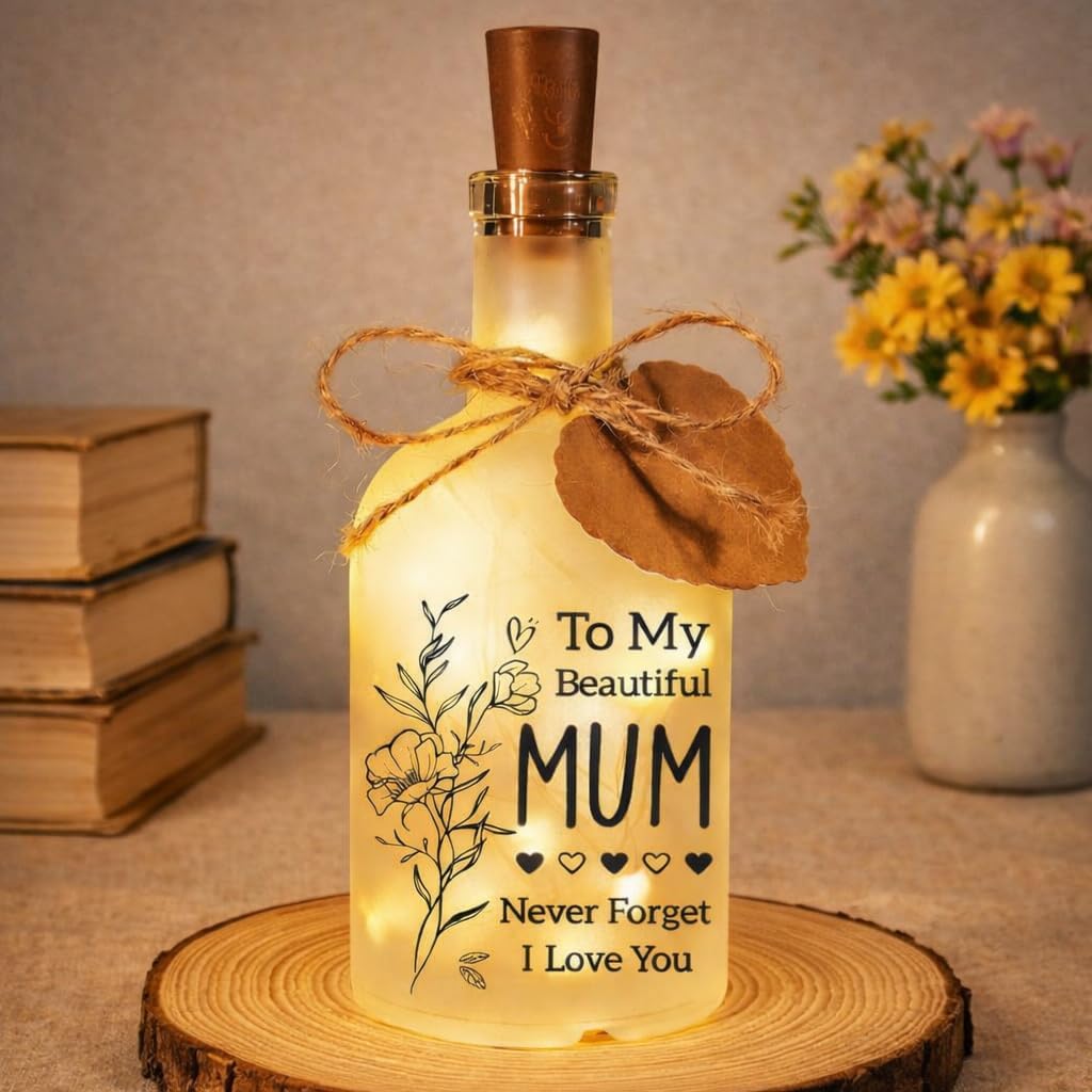 Wuneiox Mum Gifts,Mothers Day Led Bottle, LED Bottle Decorative Light, Gifts for Mum, Frosted Glass Lamp with 20 String Lights, Birthday Gift for Mother, Warm Home Decoration for Birthday Christmas
