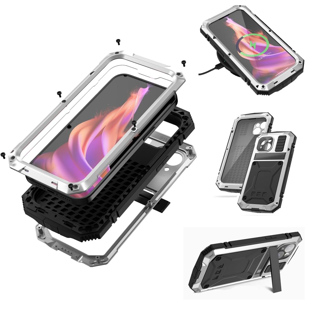 Lunivop fit for iPhone 15 Case 6.1inch Heavy Duty Rugged [Aluminium Stan] Military Grade Metal Rubber [Built in Screen Protector Camera Lens ] Phone