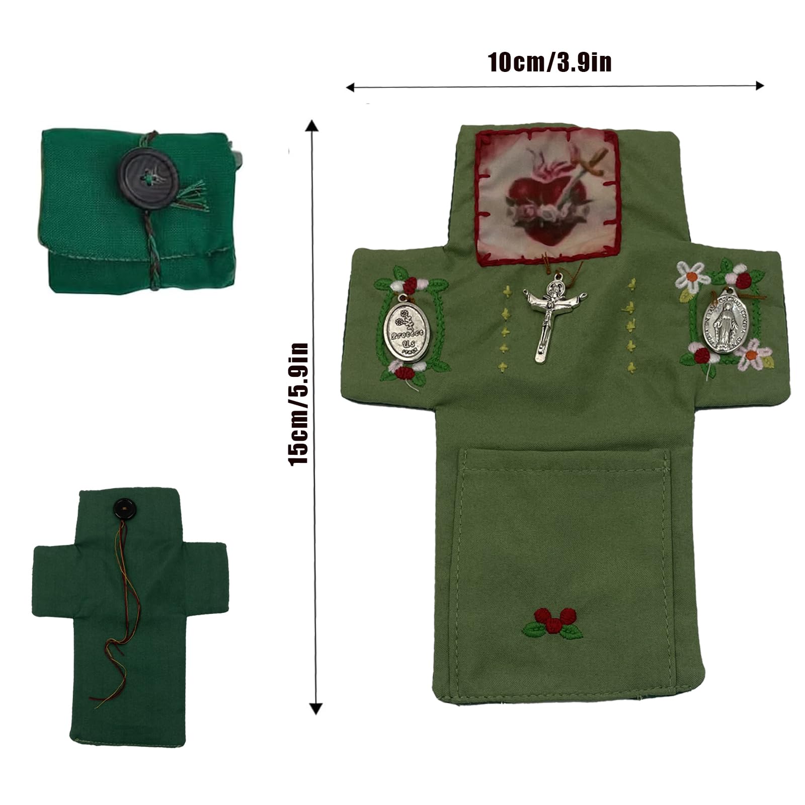 wepgjwmao Prayer Quilt with Cross Inside - Pocket Prayer Mini Scripture Quilt - Handmade Sew Pocket Shrine Prayer Quilts - Christian Spiritual Encouragement Gift (Green)