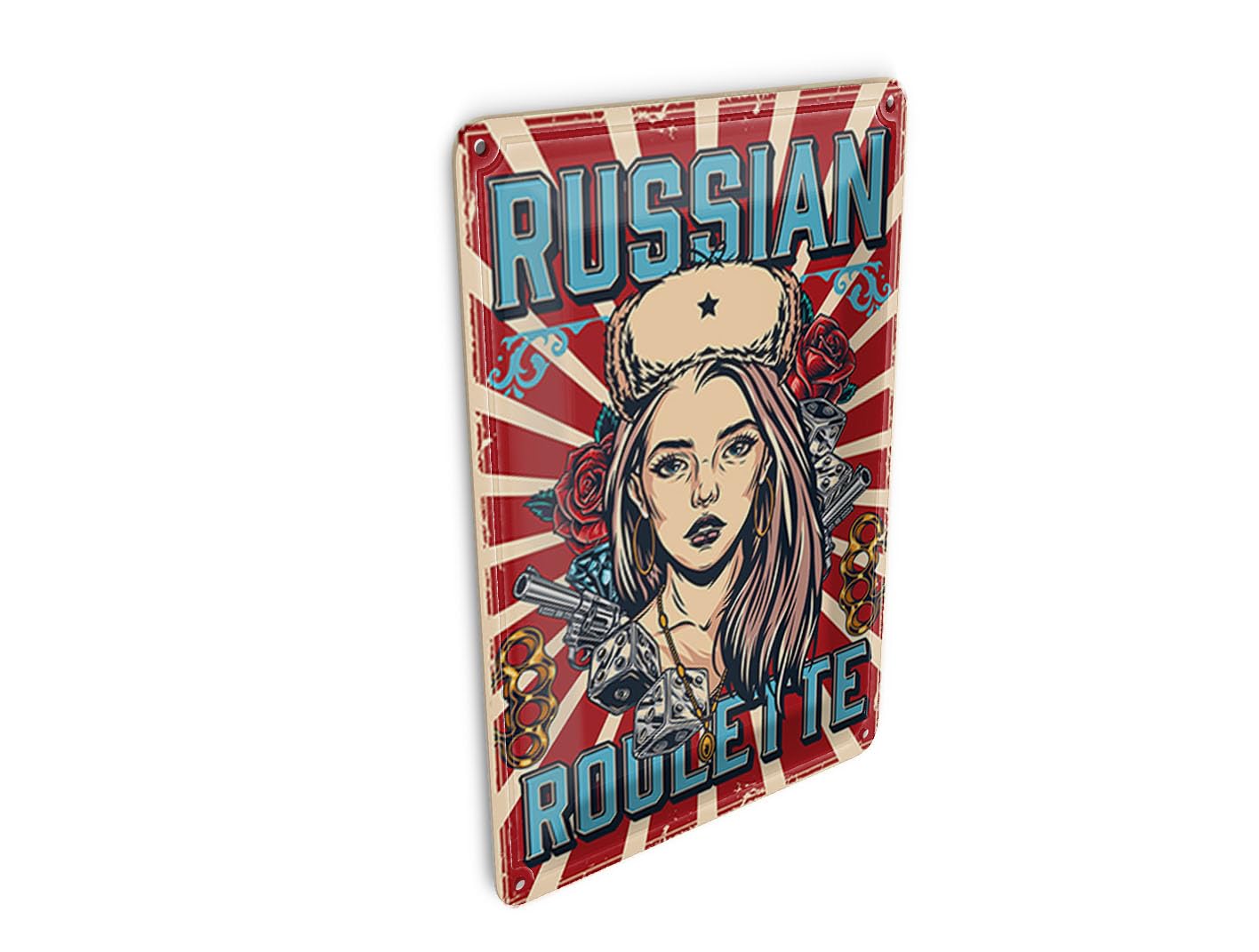 Femer Girls Multicoloured Tin Postcard Pinup 10 X 14 Cm Russian Roulette Metal Decorative Sign