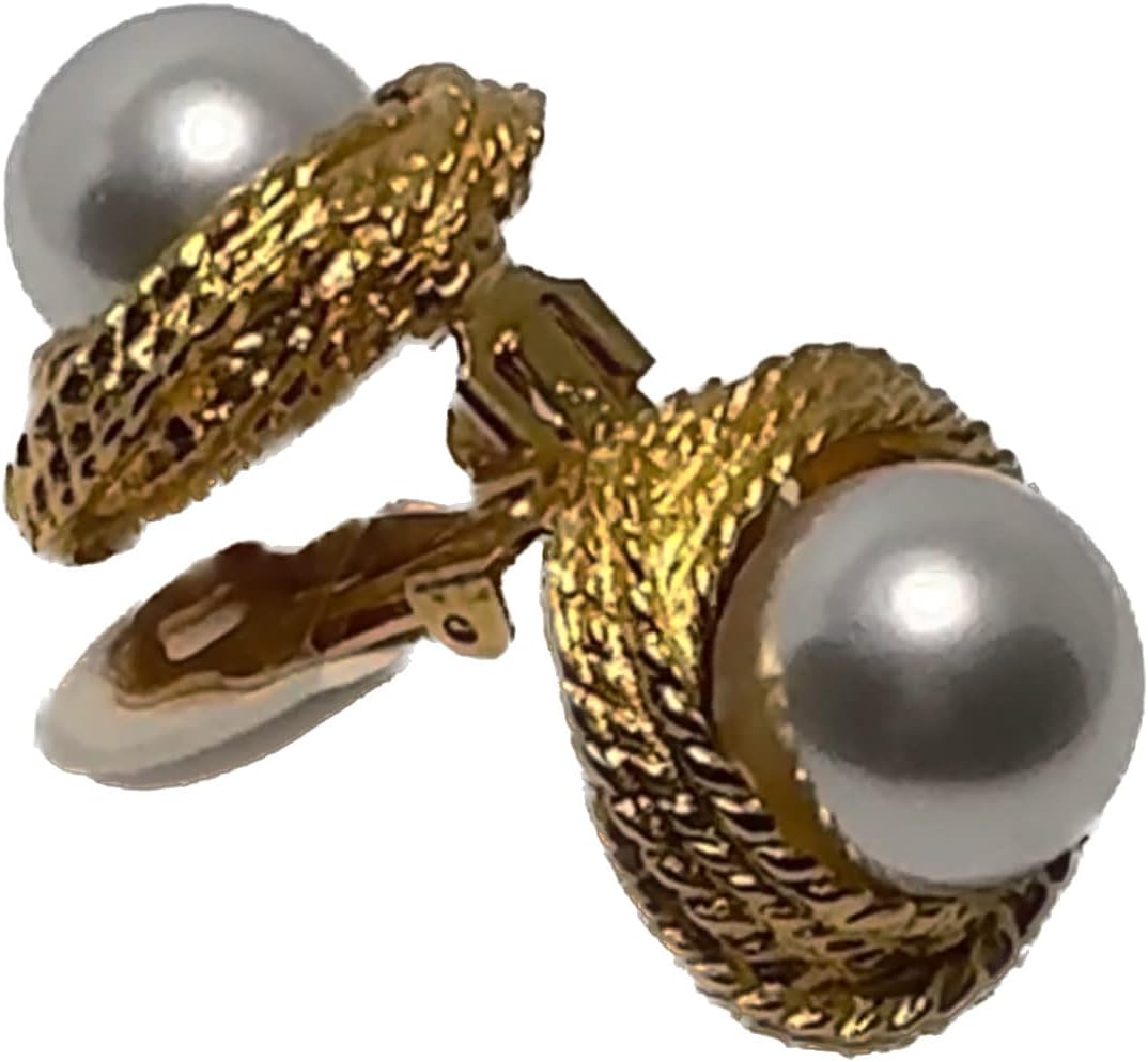 Kenneth Jay Lane Women's Pearl Button Clip-On Earrings with Gold Rope Loveknot Wrap