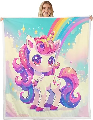 Miniatura 11 de Rainbow Stars Cloud Bed Blanket,Cartoon Unicorn Flannel Blanket for Room Decor,Pink Purple Romantic Fleece Blanket for Kids Adults Sofa Dorm Pink