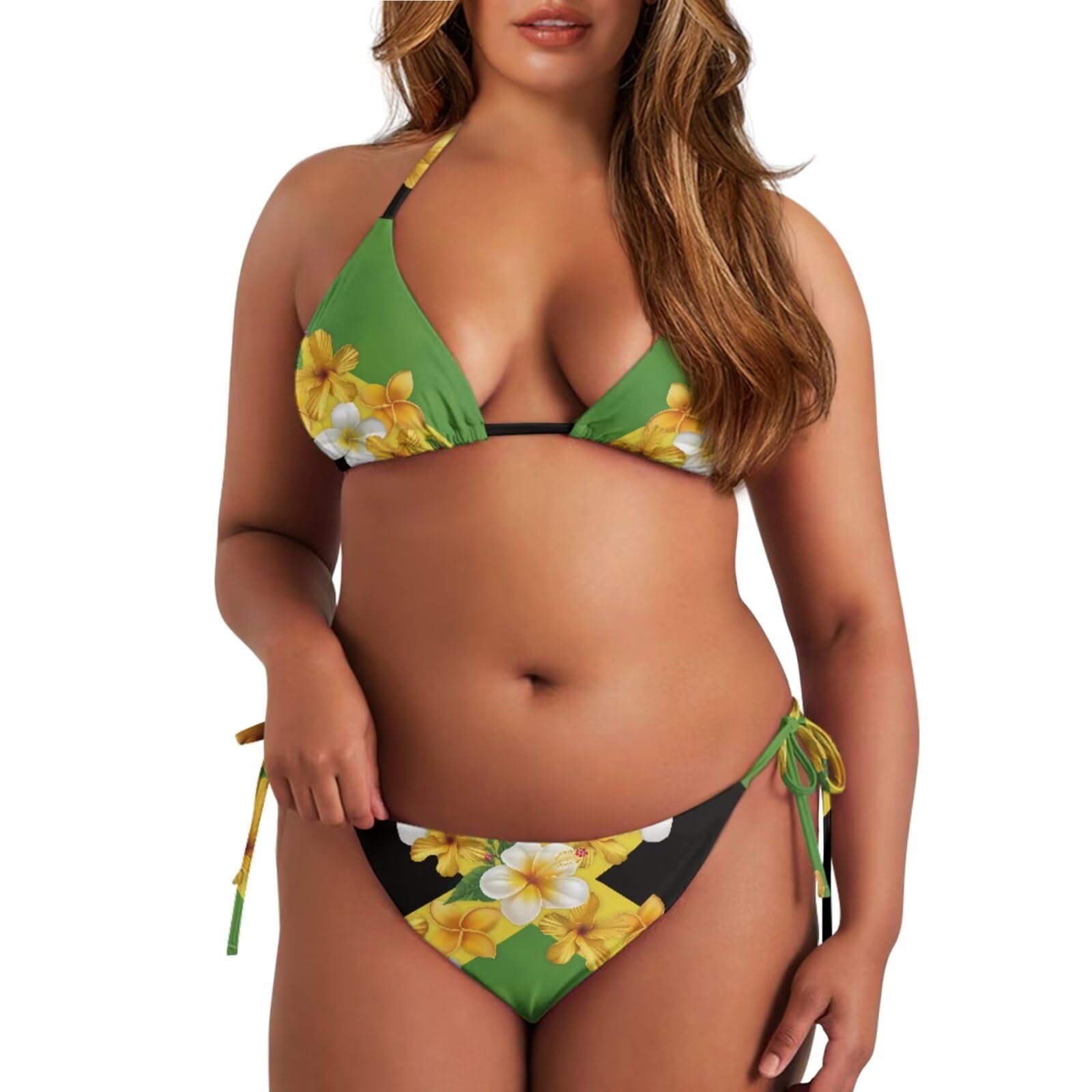 2 pezzi tutine con copertura fino novità bandiera tema donna halter bikini top cravatta laterale inferiore con cardigan
