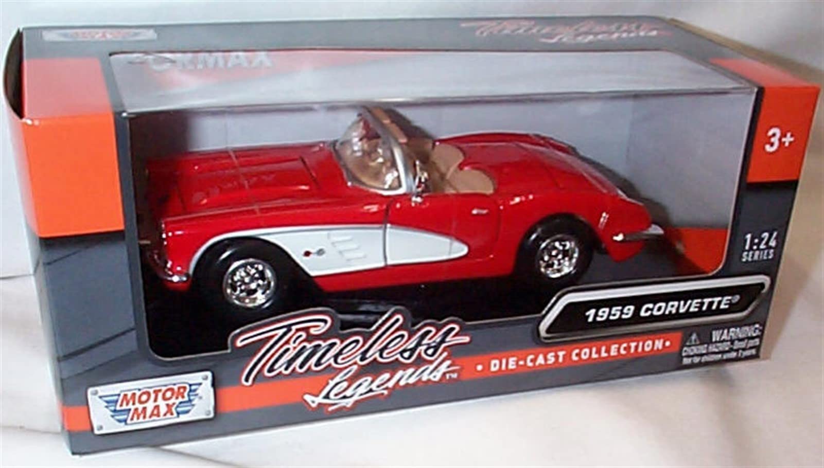 Motormax timeless legends 1959 chévròlét Corvette open Top Red car 1:24 scale diecast model