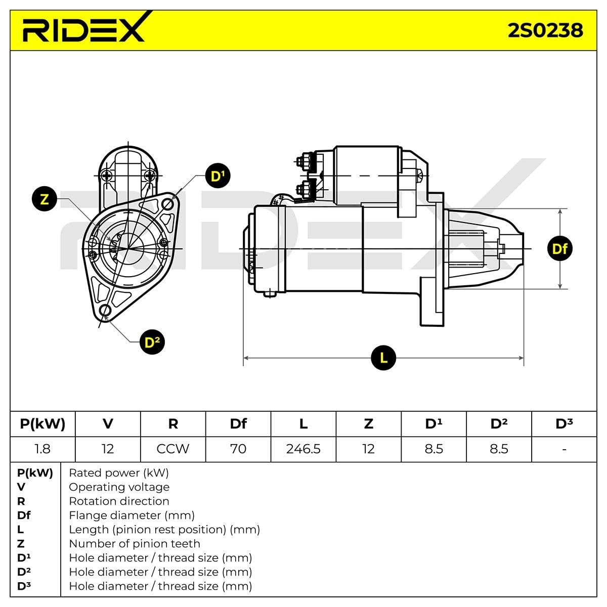 RIDEX 2S0238 Motorino avviamento Compatibilità con MITSUBISHI COLT VI Z3A, Z2A