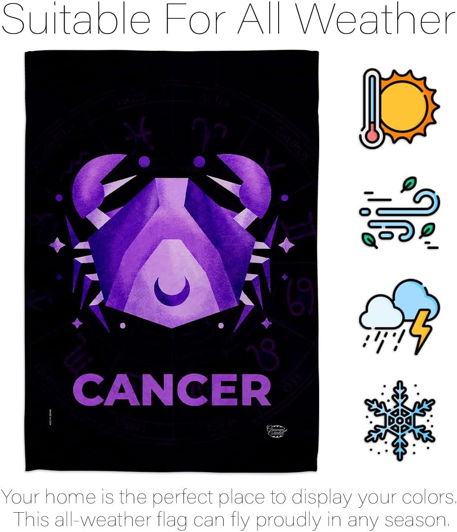 Cancer Garden Flag Interests Zodiac Sign Celestial Stars Sun Horoscope Constellation Space House Decoration Banner Small Yard Gift Double-Sided, Made in USA