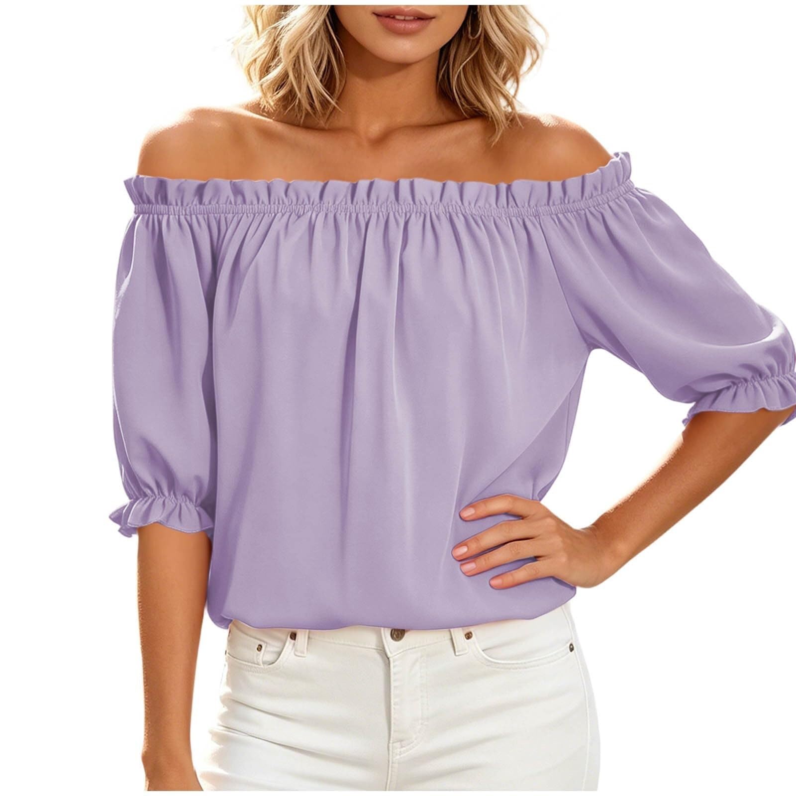 Chemisier pour femme, épaules dénudées, manches courtes, col Carmen