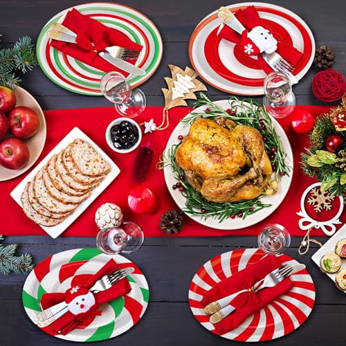 Image of Fourluoo 96 Pcs Christmas Paper Plates Disposable 9 Inch Red White and Green Candy Dessert Cake Dinner Plates Bulk for Xmas Holiday Party Favor Supplies