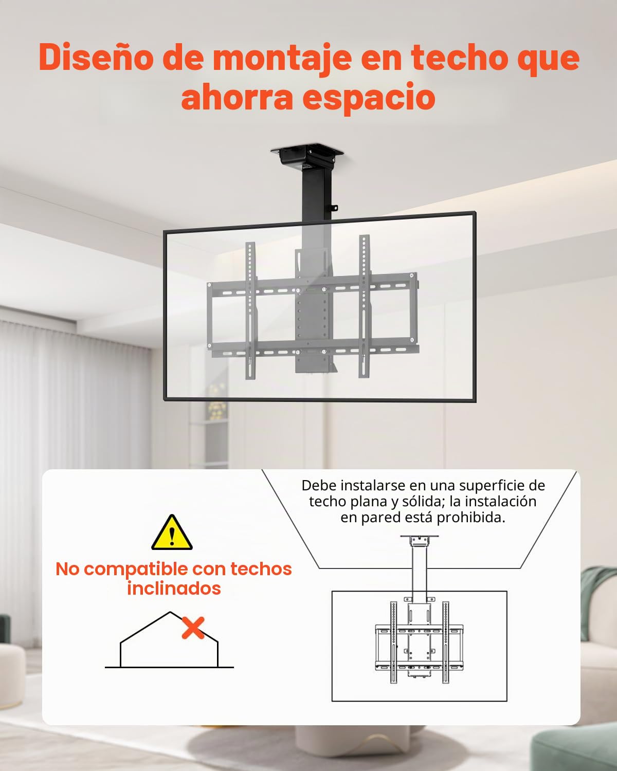 VEVOR Soporte de Techo Motorizado para Televisores de 813 a 1397 mm, Soporte Plegable Ajustable Eléctricamente Patrón Máximo de Orificios VESA de 60 x 40 cm para Televisores de hasta 54 kg