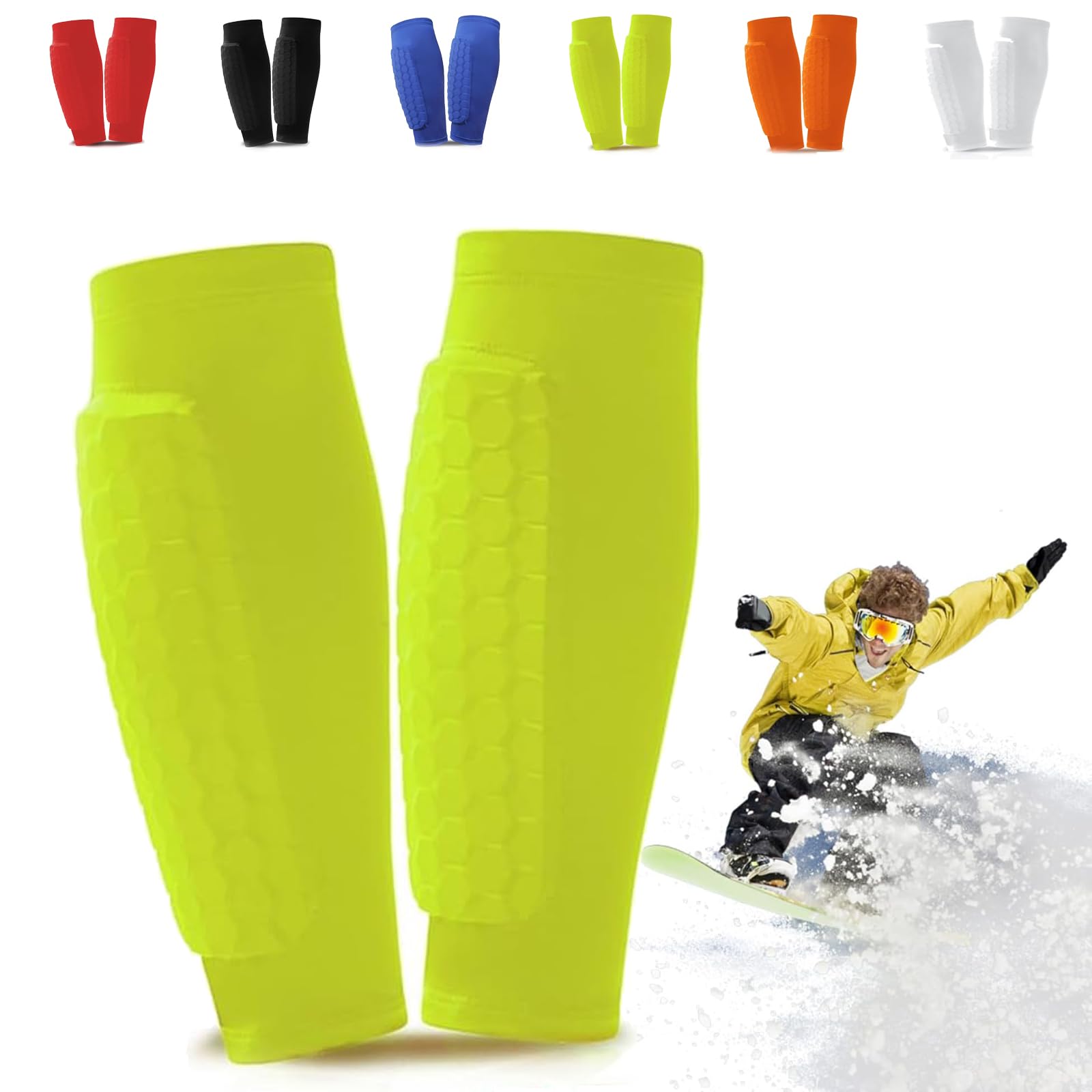 Ski Shin Guards Gel, Ski Guard Socks, Ski Guards Shin Pads, Shin Defender, Breathable Elastic Gel Guard for Skiing, Legs Protection, Safety Gear for Adults Sports (green, XS)