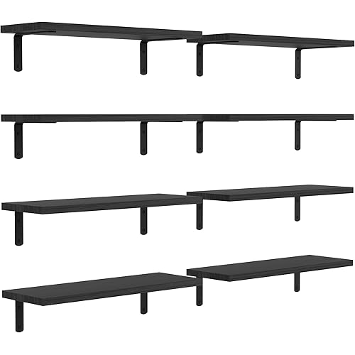 Floating Shelves, 8 Sets Wall Shelves, Wooden Floating Shelves for Bedroom Wall Décor, Wall Mounted Floating Bathroom Shelf for Storage, Floating Book Shelf Living Room – Black