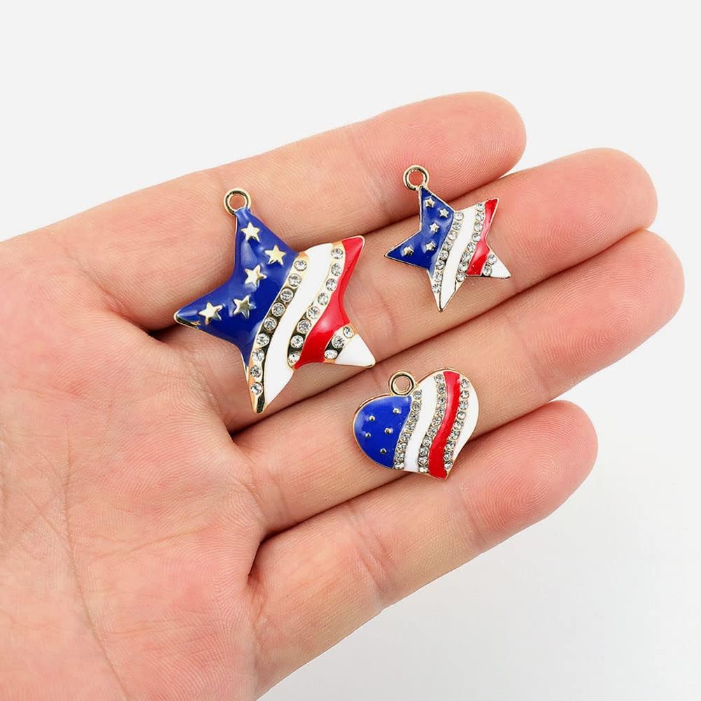 LUOZZY 24 Pcs Heart Star Charms for Jewelry Making Independence Day Charms for Bracelets Necklace 4th of July President Election Party Supplies