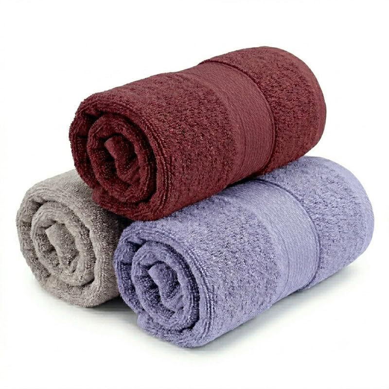 Image of TowelWala Hand Towel 550 GSM Soft Absorbent Quick Dry (Maroon /Grey /Blue) | Premium 550 GSM cotton with woven border-quick drying and perfect for bathroom, kitchen, gym, and travel.