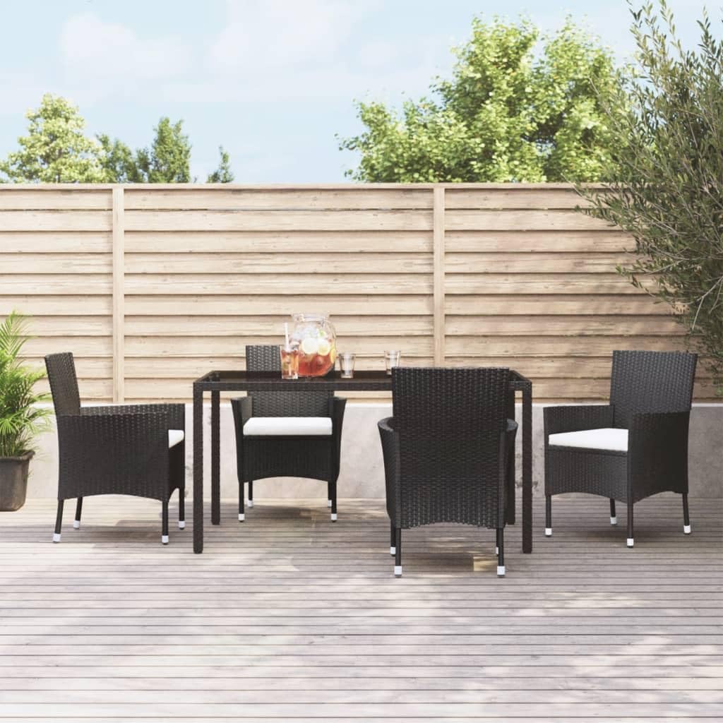 vidaXL Outdoor Patio Chairs - Durable Powder-Coated Steel Frame, Wicker Style in Black Poly Rattan, Includes Cream White Cushions, 4 Pieces