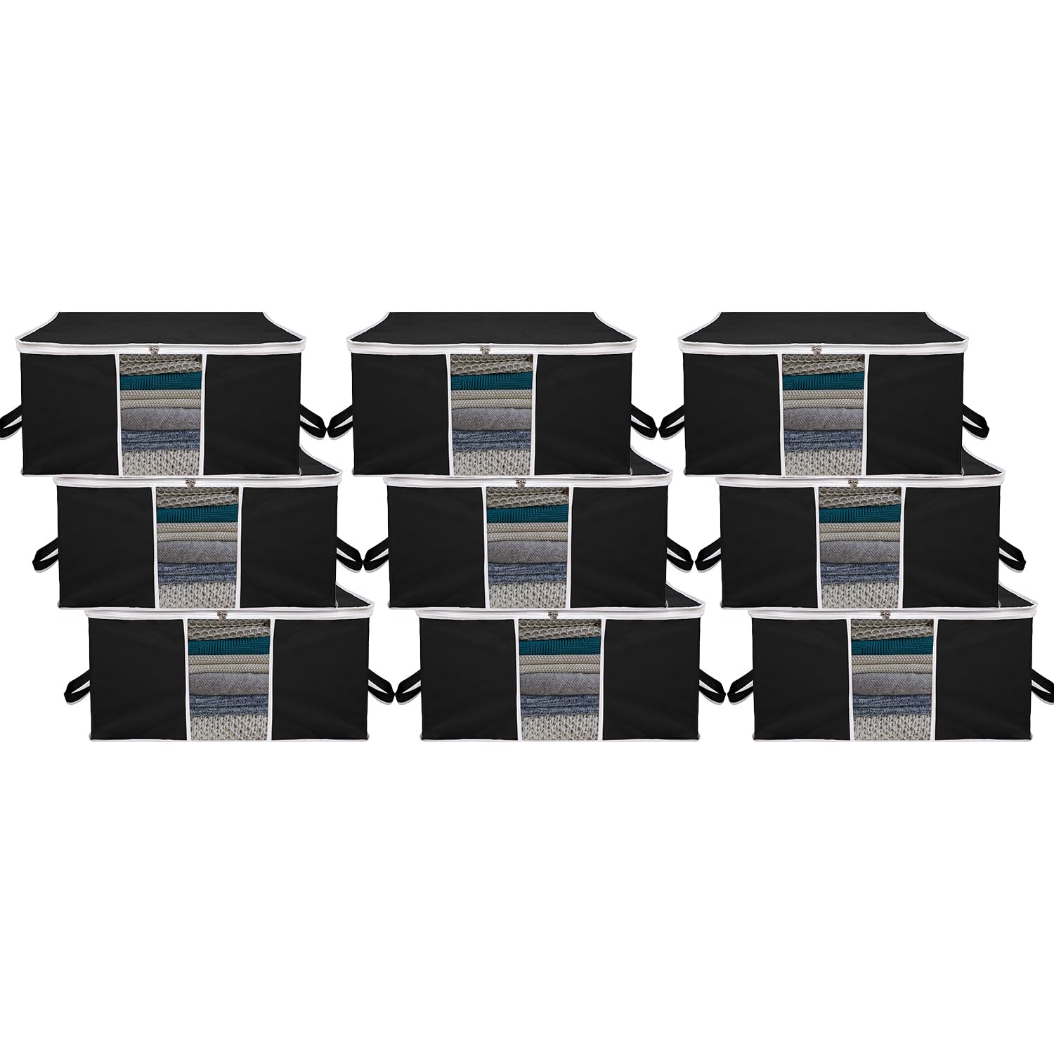 Kuber Industries 9 Piece Under Bed Foldable Organizer|Clothing Storage Bags|Blanket, Quilt, Comforter Cover (Black)-image-29