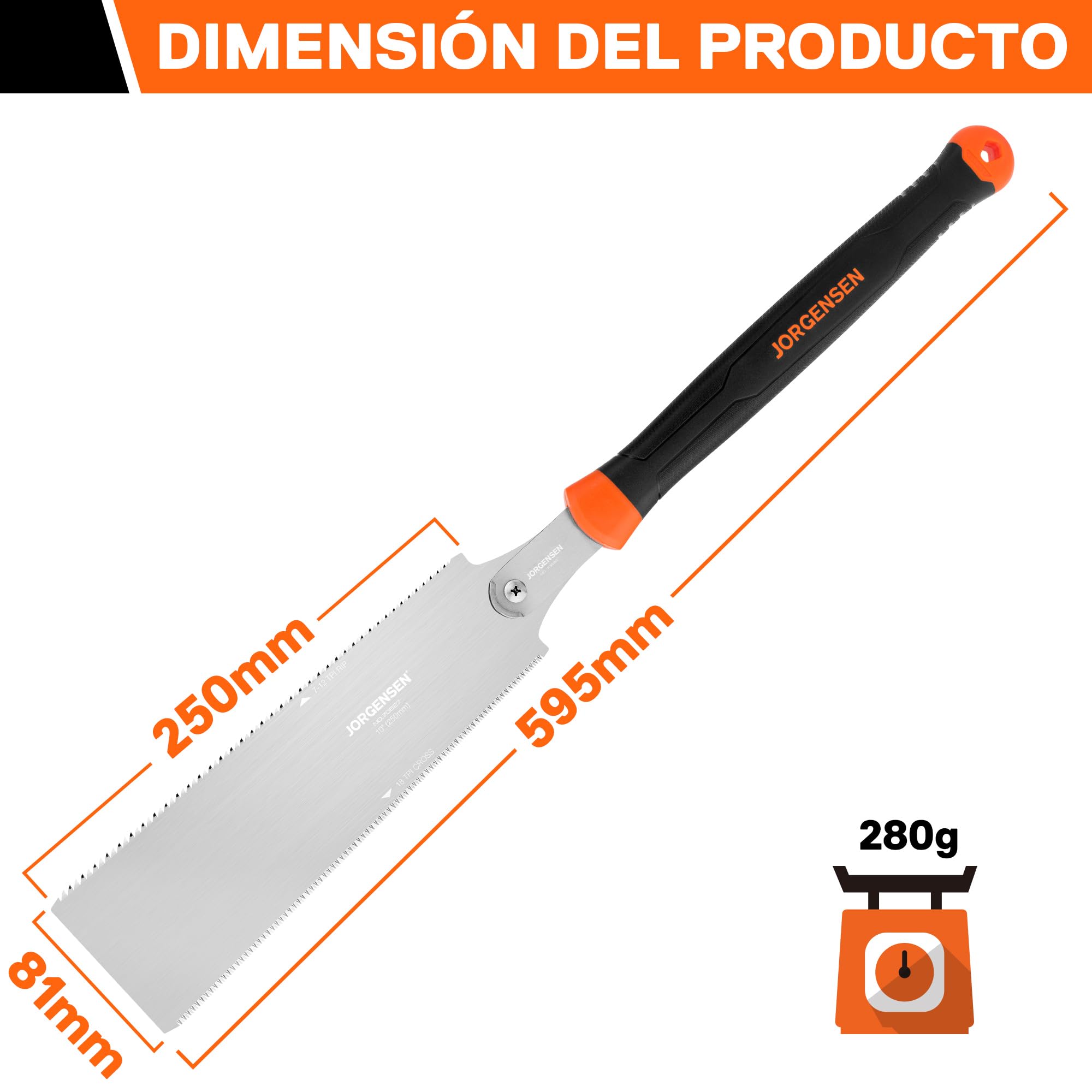Jorgensen Sierra Japonesa Profesional de Doble Filo, Sierra de Mano con Hoja SK5 y Reemplazable, Sierra Madera con Mango Ergonómico de TPE, Perfecta para Trabajos de Madera