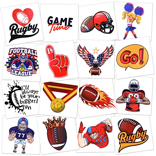 Howaf 100+Pcs American Football Temporary Tattoos, Super Bowl Fake Tattoos For Kids Adults, Rugby Face Tattoos Stickers For Sports Football Fans Favors, Waterproof Body Tattoos For Football Event Party Supplies #TOP7