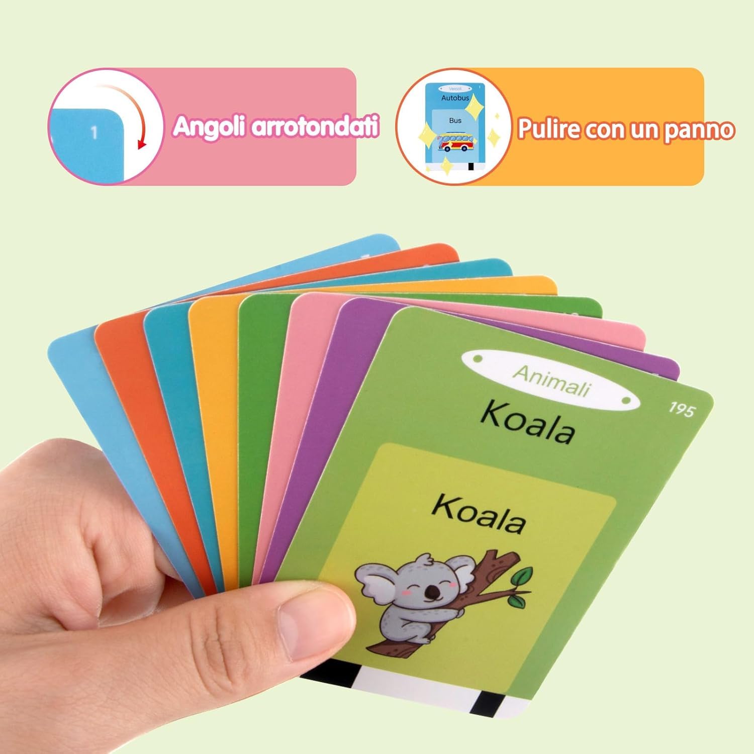 Giochi Montessori 2 anni, 510 Parole Flash Cards Bilingui Italiano/Inglese per Imparare a Parlare 2-6 Anni, con Animali, Colori, Numeri, Gioco Prescolare per Sviluppo del Linguaggio-Verde