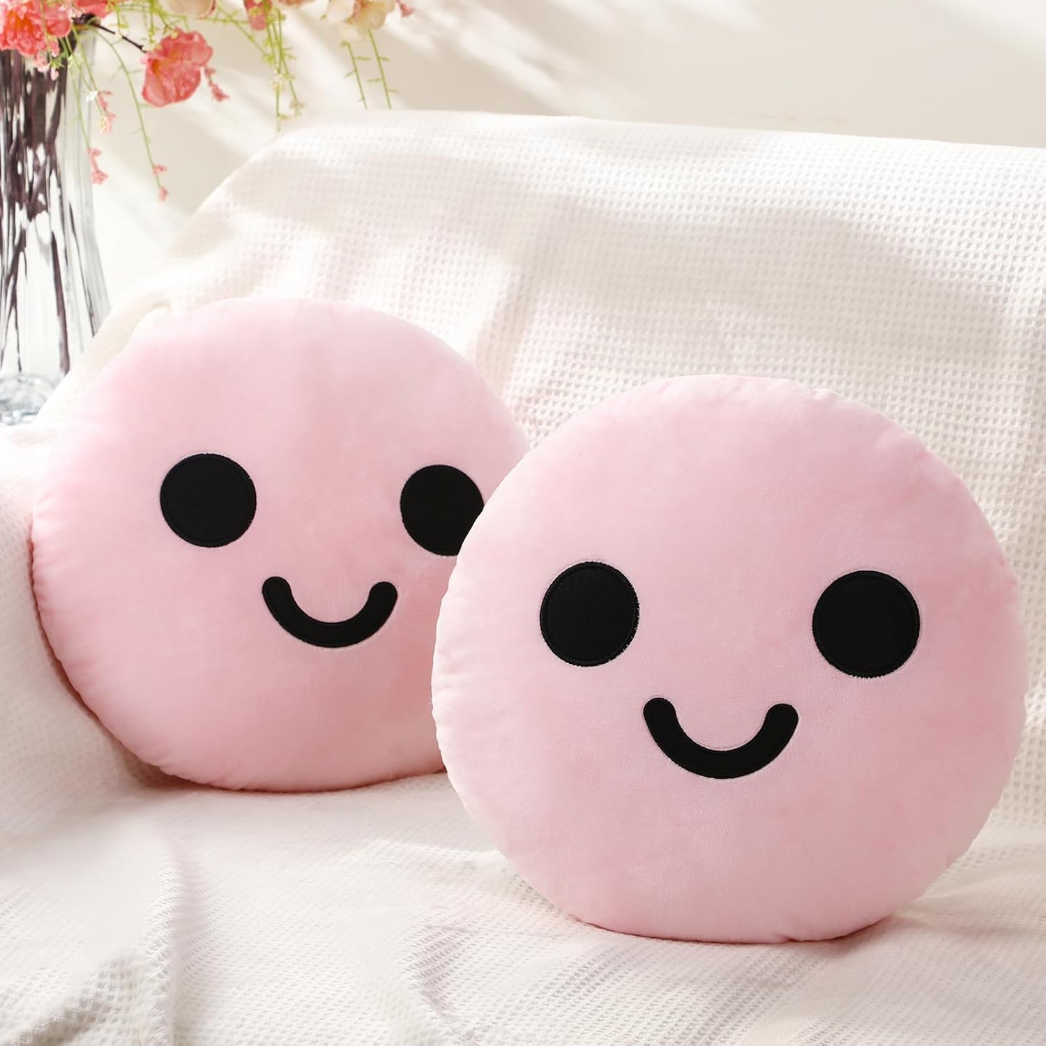 AVS Soft Cute Smile Face Pillow with Fibre Filling Set of 2 | Smiley Cushion Emoji Pillow Gift for Boyfriend, Girlfriend | Cushion Use in Car, Kids & Girls Room (9 Inches) (Pink)-image-49