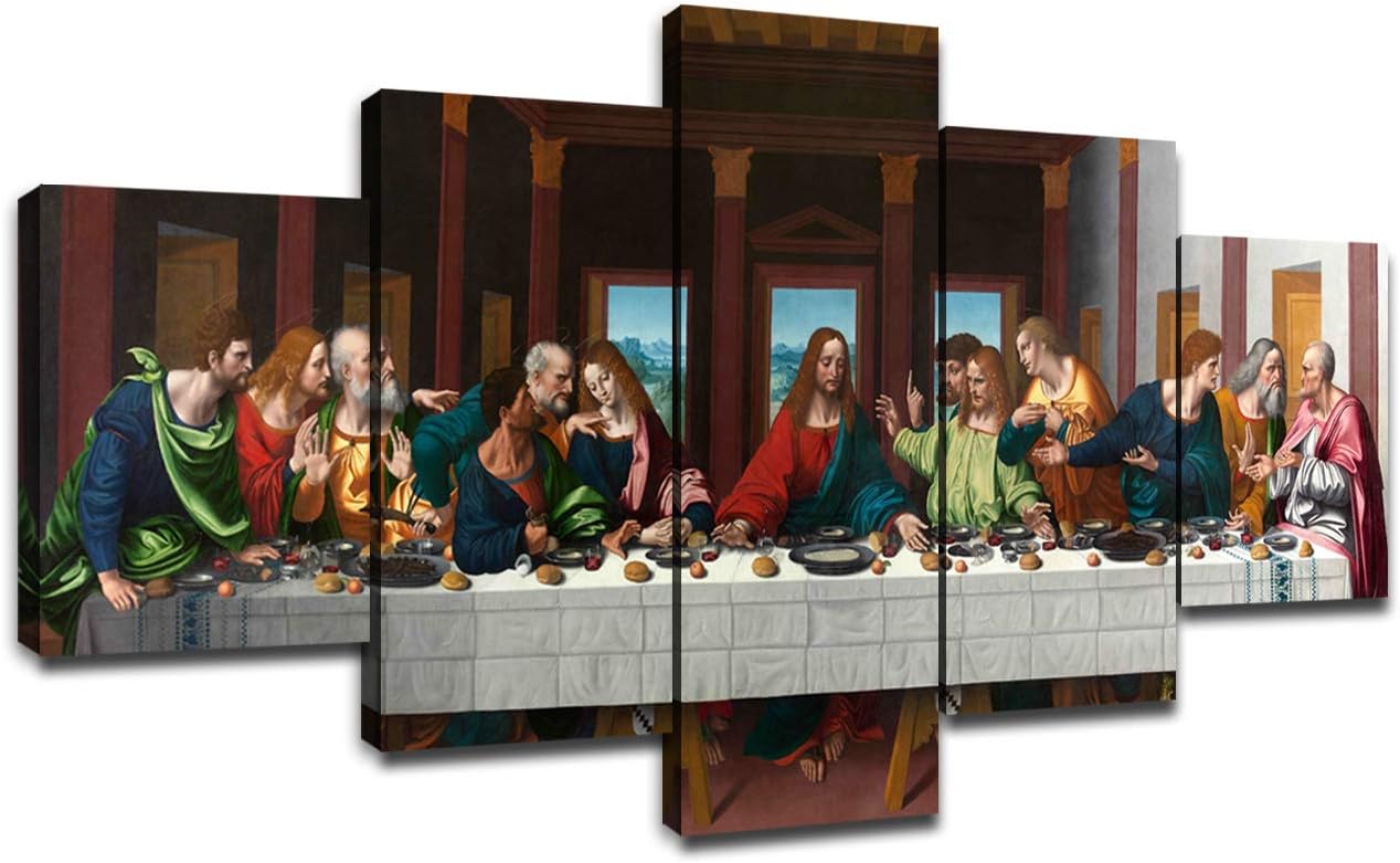 Last Supper Wall Art for Living Room Wall Decor Prints Frame Canvas Poster Christ Religious Painting Modern Artwork Jesus Christian Pictures Bedroom Decoration Ready to Hang(60''Wx32''H)