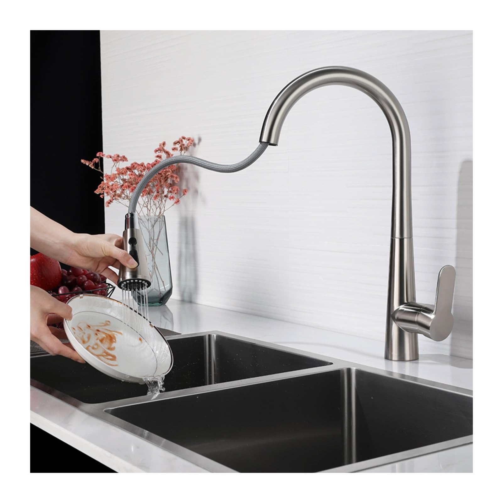 Robinet extractible 3 fonctions avec douchette pour buanderie et évier