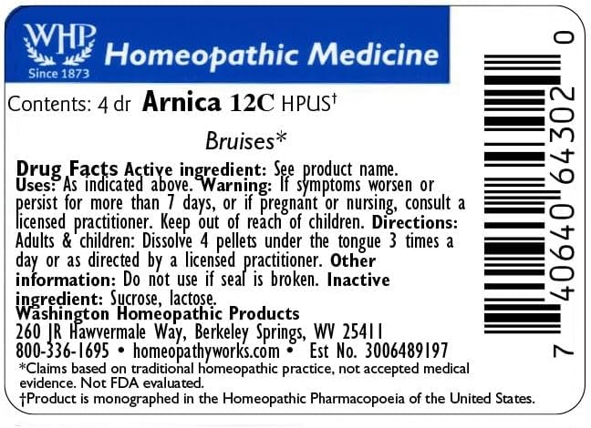 Miniatura 2 de Arnica Montana 12C. 900 pellets. Útil para moretones. Fabricado por la compañía homeopática más antigua de Estados Unidos.