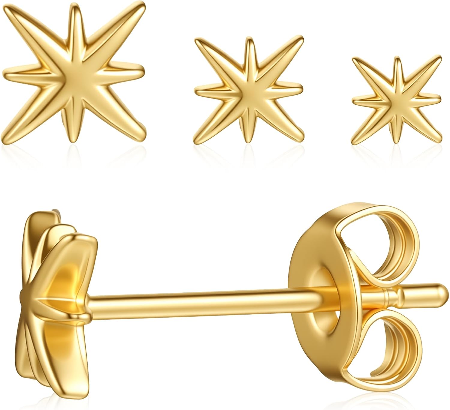 3pcs Flat Back Earrings Gold Plated Tiny Stud Earrings Threadless Nose Stud Cute Small Flatback Earring Cartilage Jewelry for Helix Tragus Conch Nose Piercing Dainty Earring Set