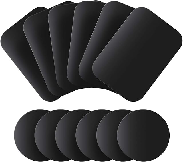 MENNYO Metal Plate 12 Pack for Magnetic Phone Car Holder Mount Cradle Stand, Universal Replacement Thin Metal Plate with Adhesive for Phone Magnet - 6 Round and 6 Rectangle