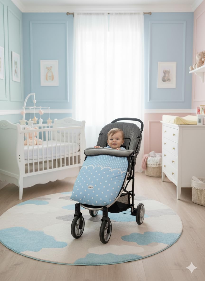 Baby Star Saco Silla de Paseo Universal azul, Saco Bebe Invierno con Polar extrasuave, Saco Carro bebé Impermeable, Desmontable y Transpirable, Doble Apertura, resistente hasta -15 grados