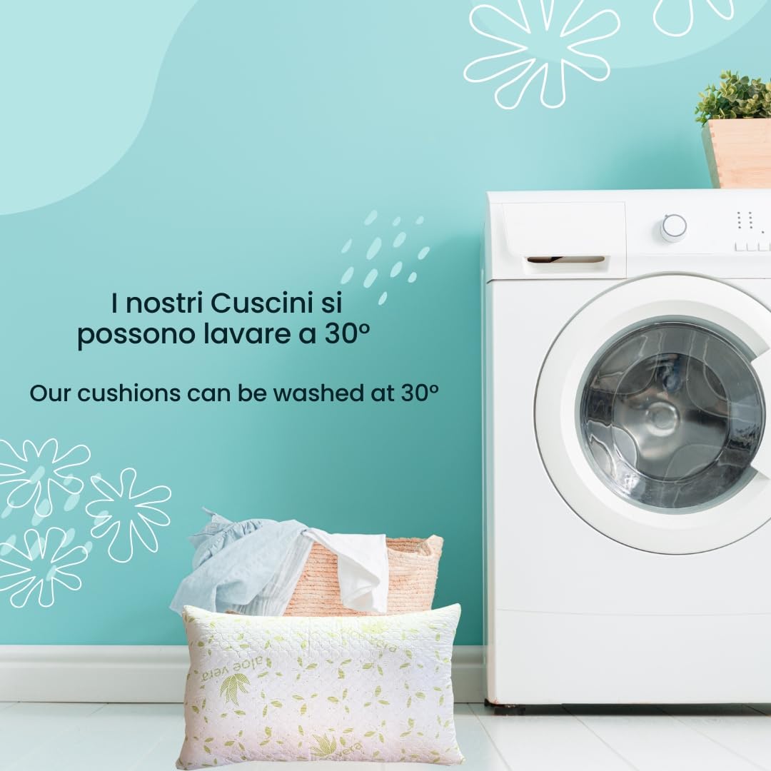 GM COPPIA Cuscini Letto Guanciali per Dormire Imbottiture Standard Antiacaro Anallergico Traspirante per letto Matrimoniale Singolo con Federa Aloe Lavabile Made in Italy