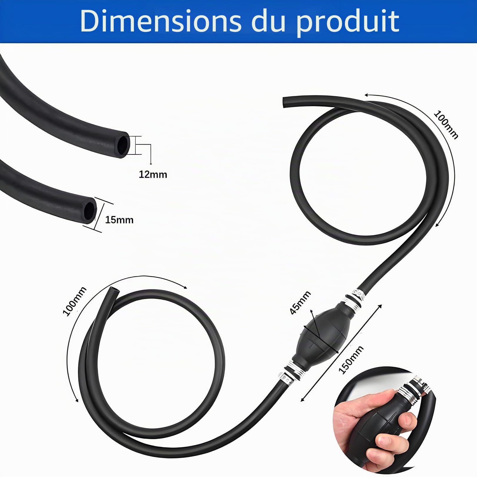 Pompe à main, pompe pour le transfert d'huile, essence, diesel et eau | Tuyau de 2m | Pompe à vide avec manche en caoutchouc | Idéale pour voiture, bateau, aquarium et jardin