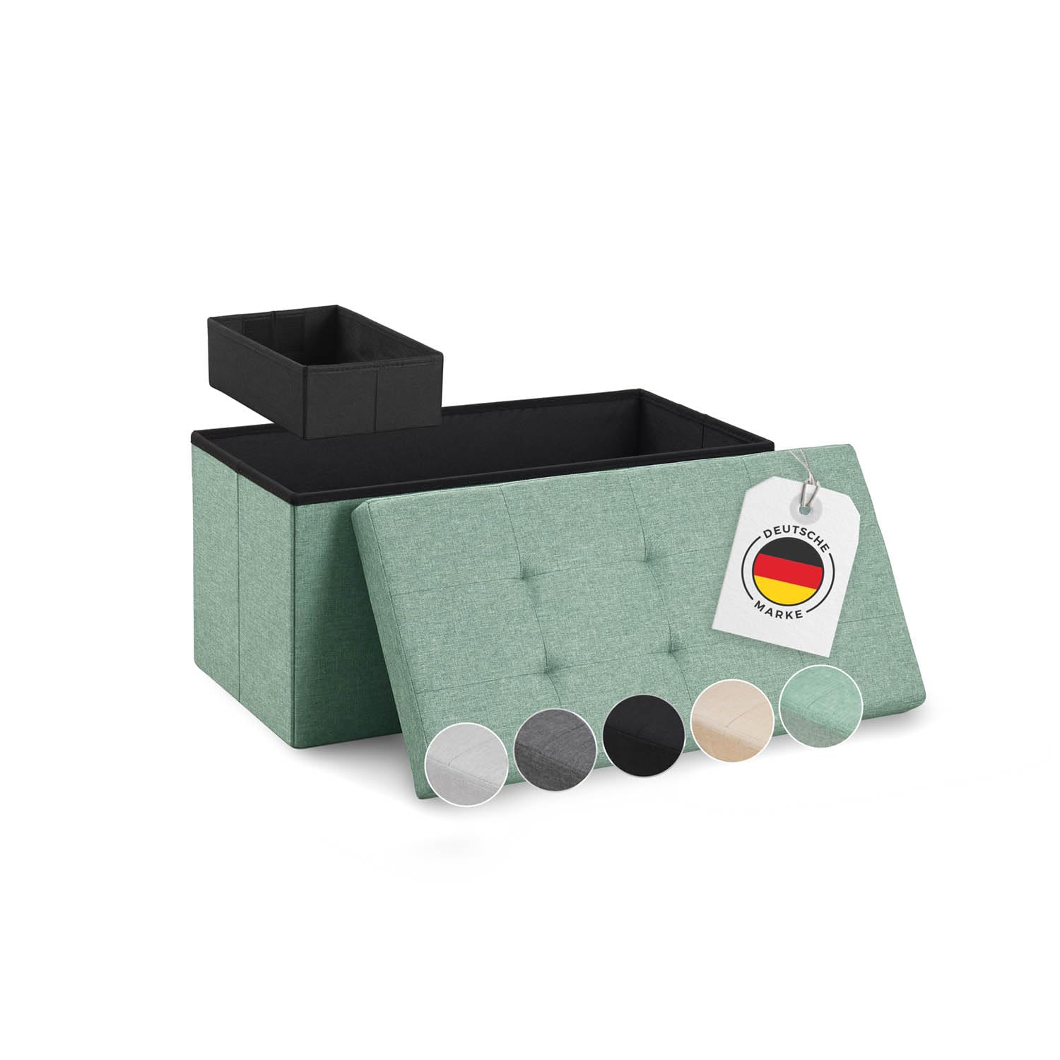 Blumtal Sitzbank mit Stauraum + extra Box - Truhenbank mit Stauraum 76x38x38 cm - Sitztruhe mit Stauraum - Bequemer Hocker - Aufbewahrungsboxen - Storage Bench - Sitzbox in Türkis hell
