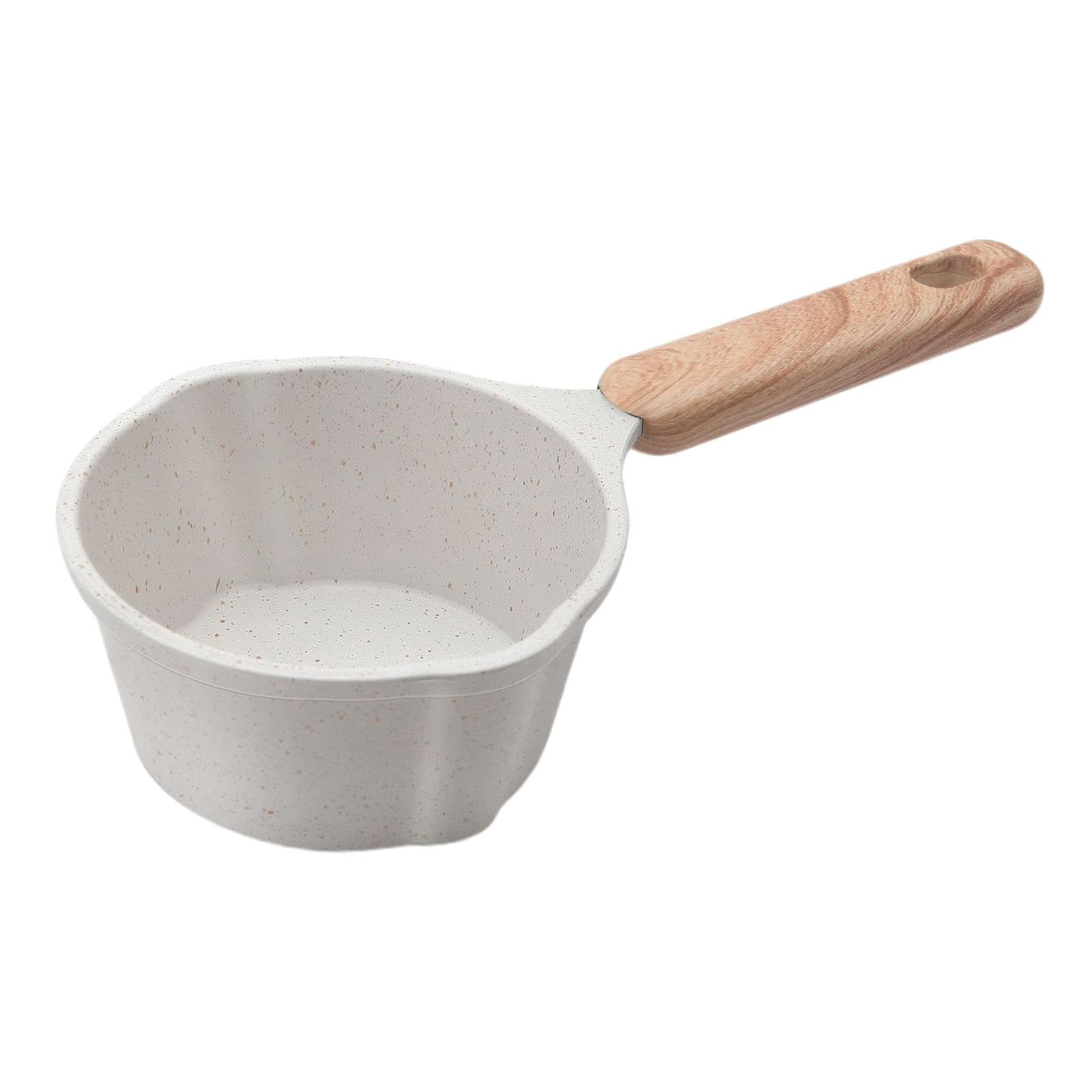 F Fityle Cacerola para de Leche de 280ml con Mango de Madera, Utensilios de Cocina pequeños, Calentador de Leche y café, Cacerola pequeña, Revestimiento, Blanco