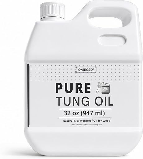 32oz 100% Pure Tung Oil, Food Safe Waterproof Low Odor Wood Finish | Natural, Deep Penetrating, Indoor Outdoor Wood Oil For Cutting Board, Furniture, Countertop,Teak, Floor, Decks, Wood Projects