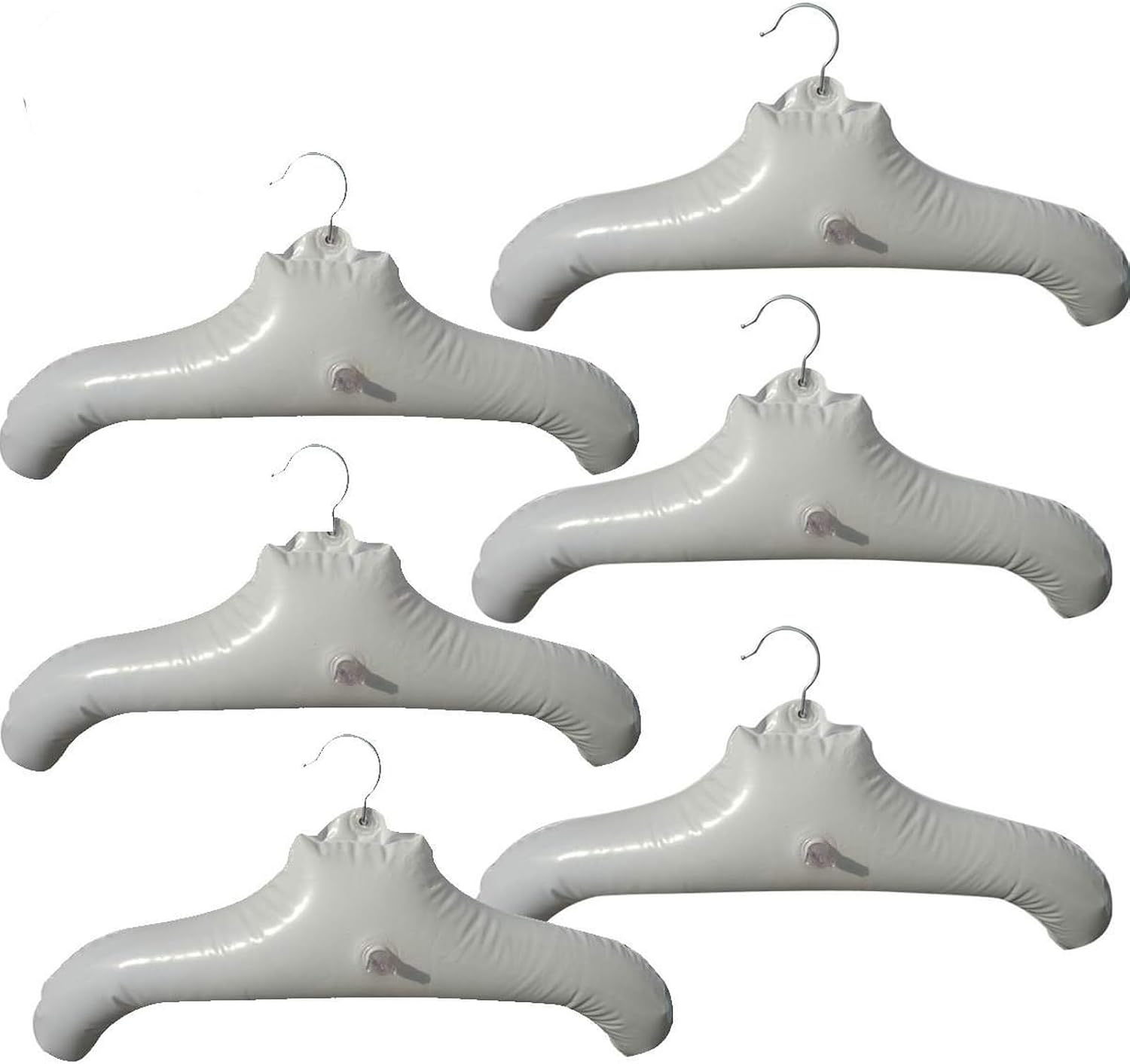 NewFerU Inflatable Hangers for Travel X 6 in White Round Shoulder for Hand Wash Laundry, Air Blow up Clothes Drying Hangars with Metal Hook, Compact, Space Saving, Foldable, Portable, Non Slip