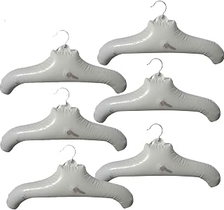 NewFerU Inflatable Hangers for Travel X 6 in White Round Shoulder for Hand Wash Laundry, Air Blow up Clothes Drying Hangars with Metal Hook, Compact, Space Saving, Foldable, Portable, Non Slip