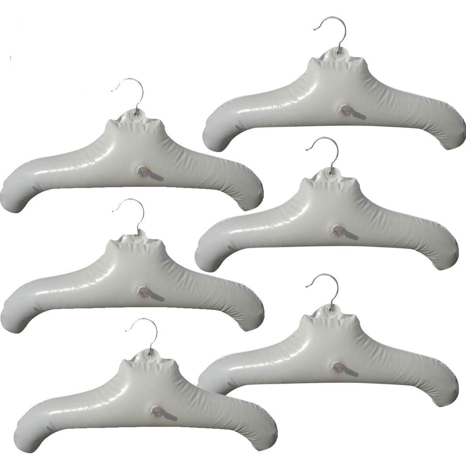 NewFerU Inflatable Hangers for Travel X 6 in White Round Shoulder for Hand Wash Laundry, Air Blow up Clothes Drying Hangars with Metal Hook, Compact,