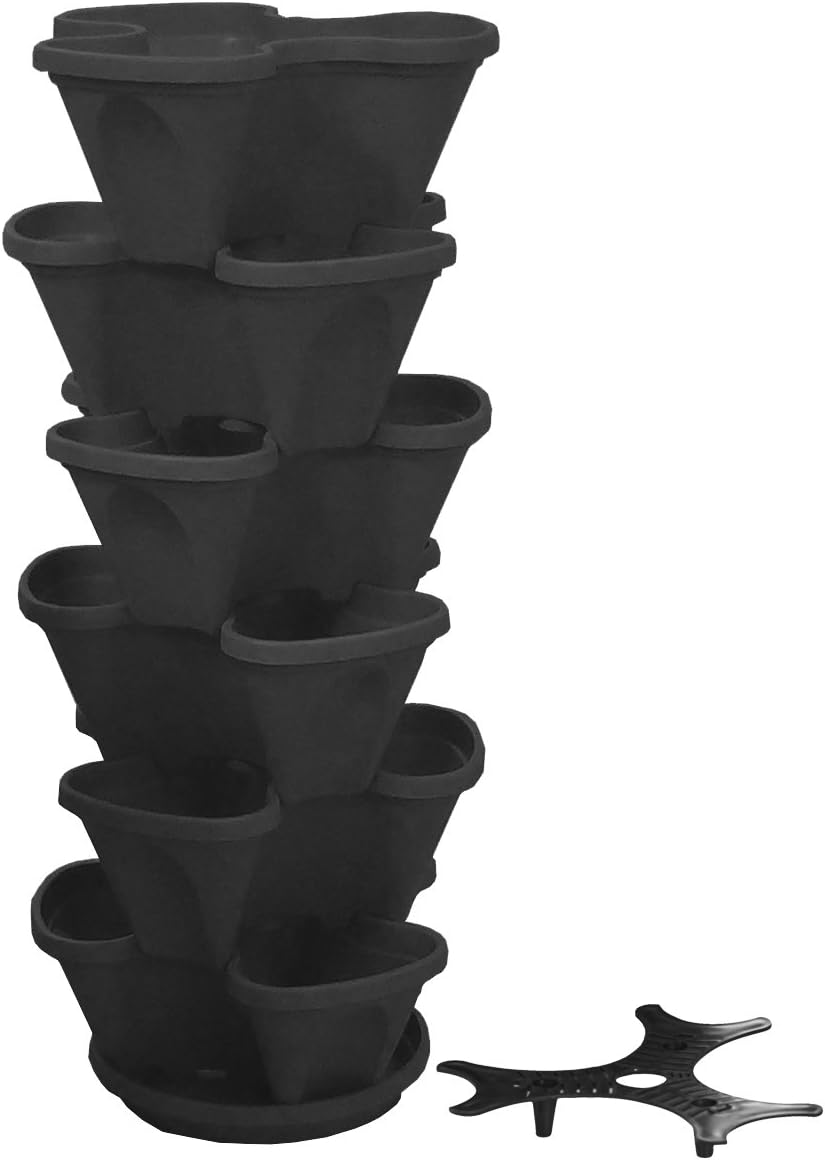 Nancy Janes Stacking Planter, 12-Inch, Black, 6-Pack