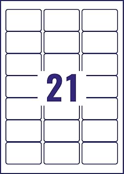 Avery Smudge free, Printable, Address Labels, Quick dry, 63.5 x 38.1 mm, White, 21 Labels per sheet, 525 Blank labels per pack (J8160-25)