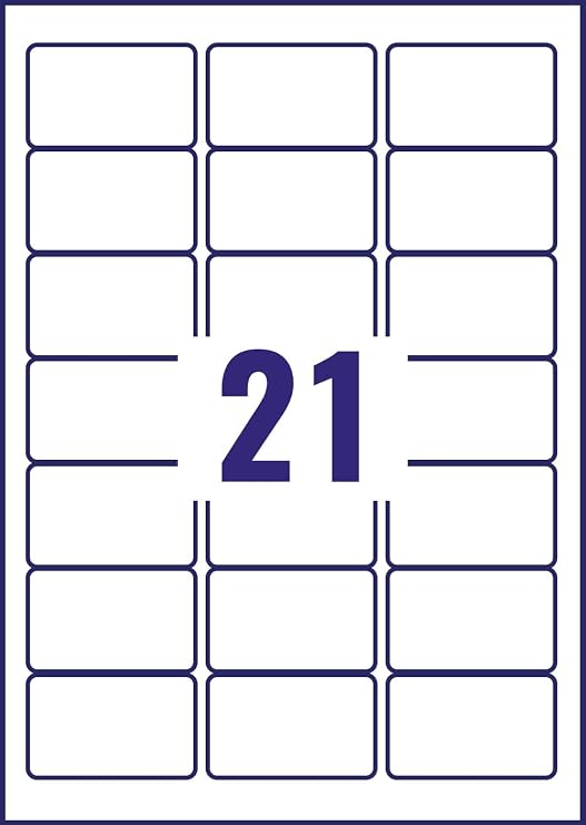 Avery Smudge free, Printable, Address Labels, Quick dry, 63.5 x 38.1 mm, White, 21 Labels per sheet, 525 Blank labels per pack (J8160-25)