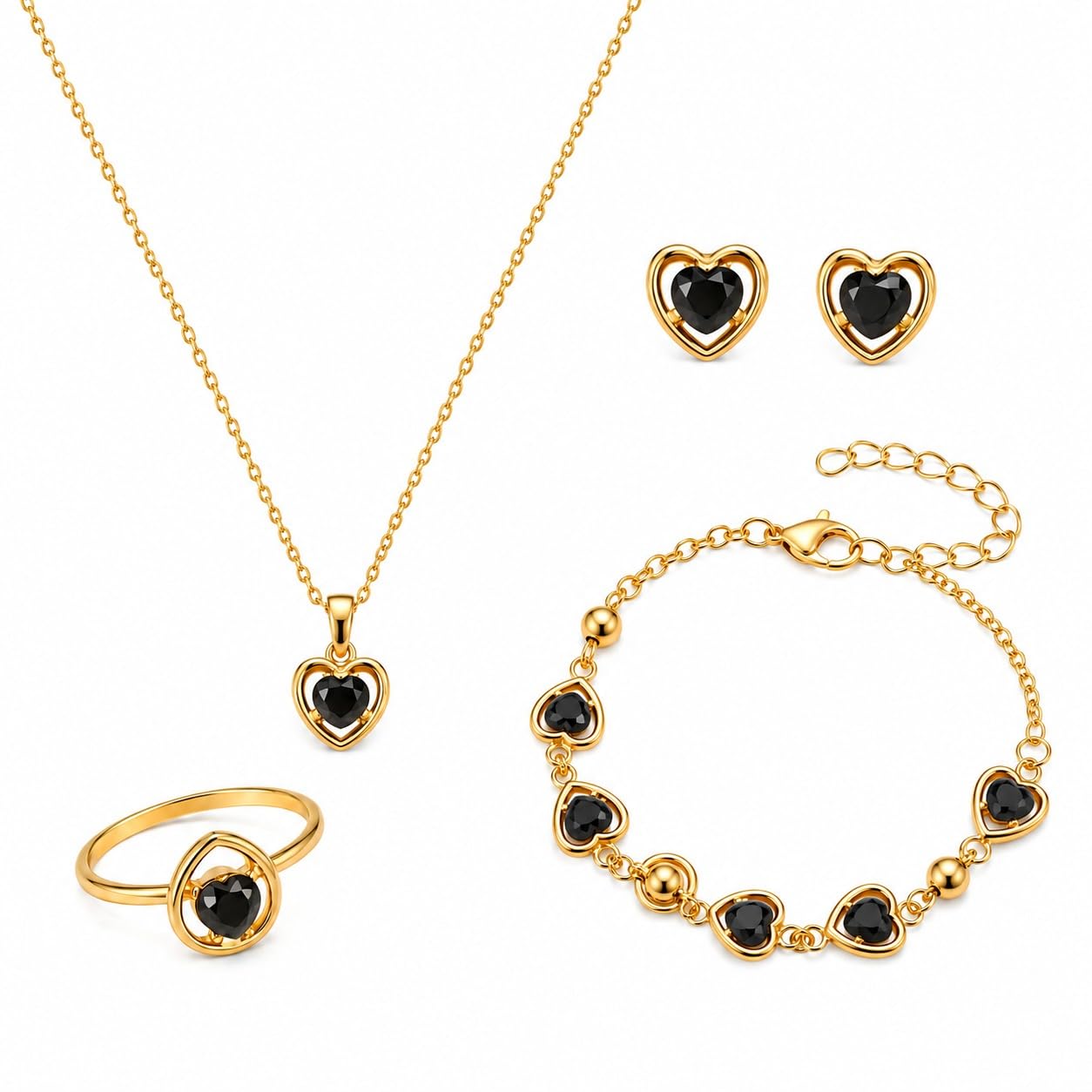 Heart Jewelry Set for Women,Cubic Zirconia Necklace, Heart Stud Earrings, Bracelet and Ring Matching Set, Elegant Gift for Birthday, Anniversary, Valentine’s Day-image-17