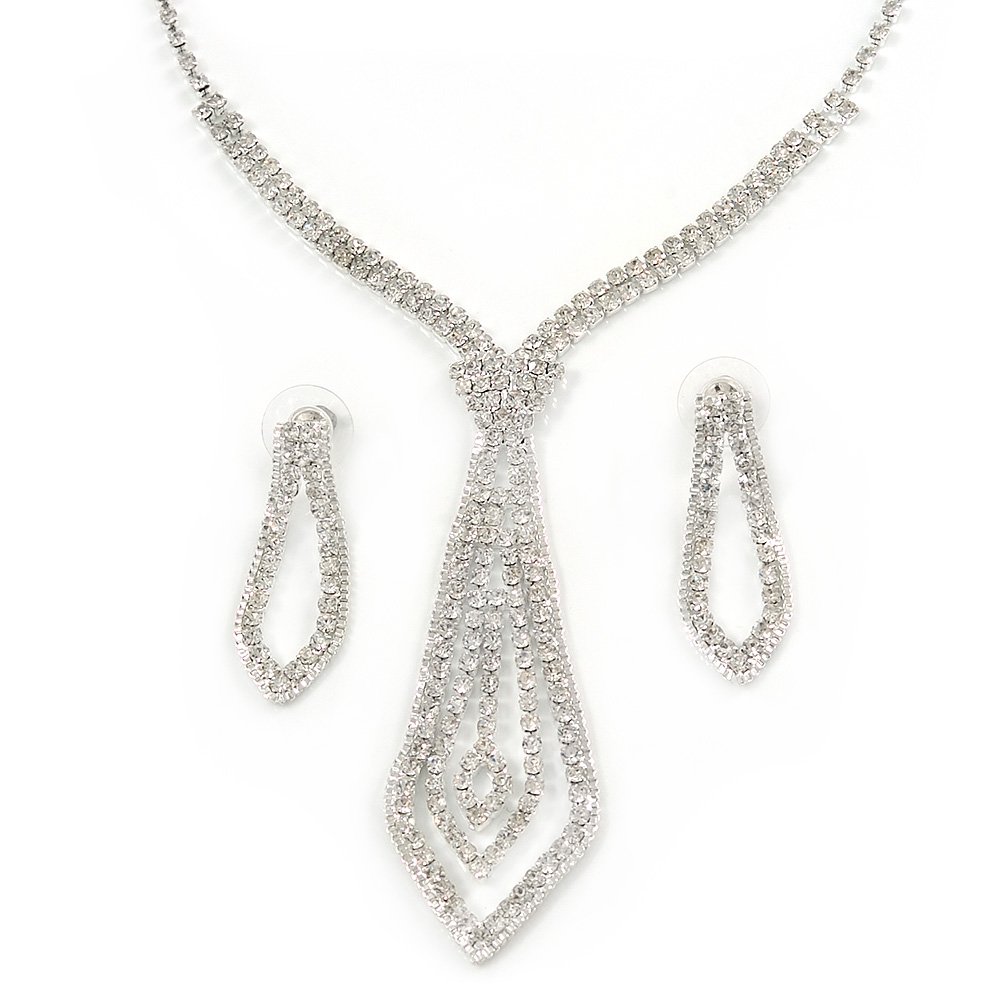 Conjunto de collar de cristal transparente Avalaya pendientes boda 8