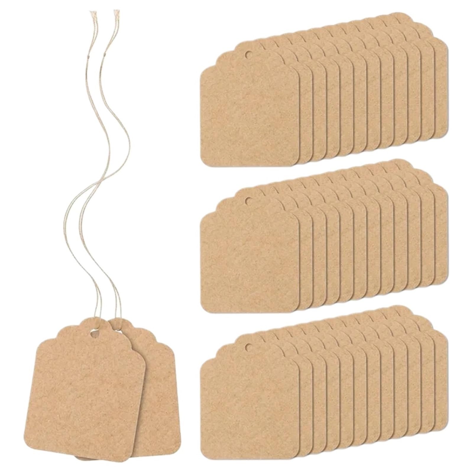 Lot de 1000 étiquettes de prix en papier kraft marron avec ficelle, 3,6 x 2,3 cm