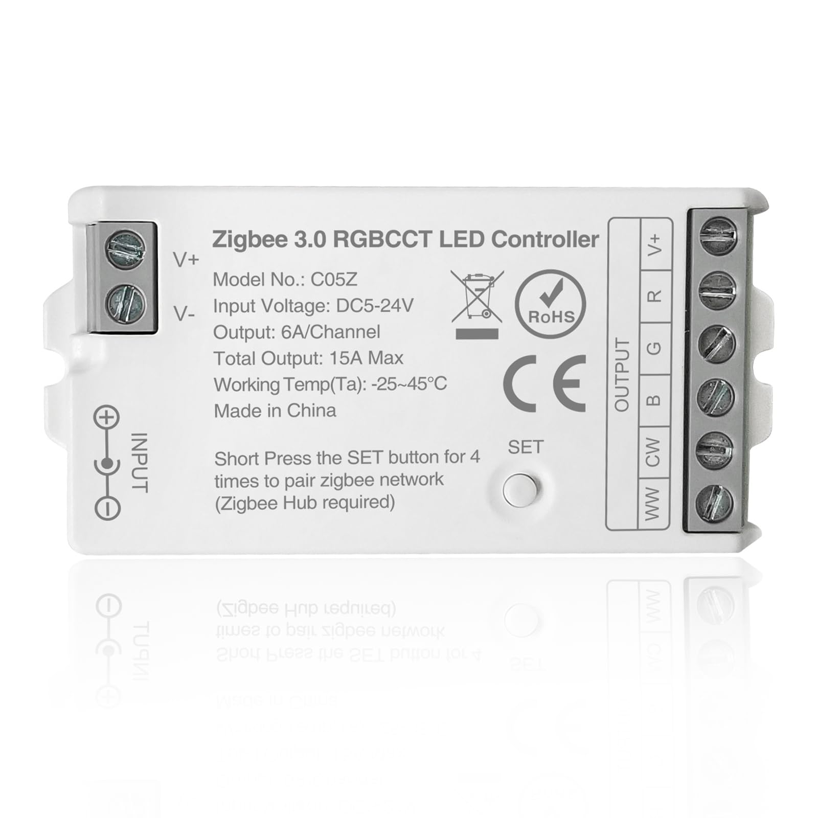 C05Z Zigbee 3.0 Controller for 6pin RGBCCT(+ R G B C W) LED Strip